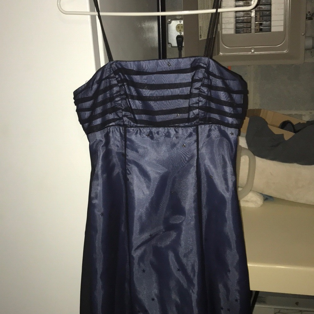 periwinkle w/ black sheer spaghetti strap dress